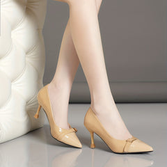 Women's Solid Stiletto Heels Point Toe Dress Heels Buckle Strap Pumps