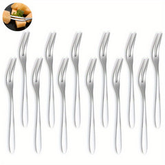 12pcs Stainless Steel Cocktail Forks Mini Salad Fruit Cake Tasting Fork