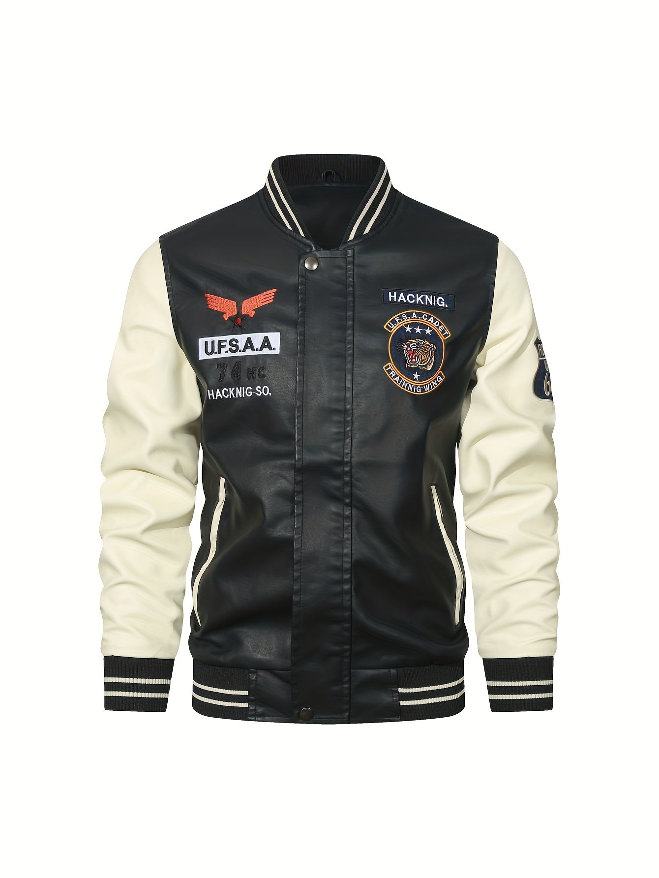 Men's Casual Zipper Baseball Collar PU Leather Jacket