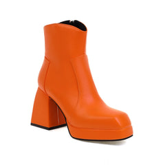 Women's Solid Block Heels Side Zipper Square Toe Ankle Boots