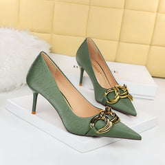 Women's Stiletto Heels Metal Buckle Slip on High Heels Party Pumps