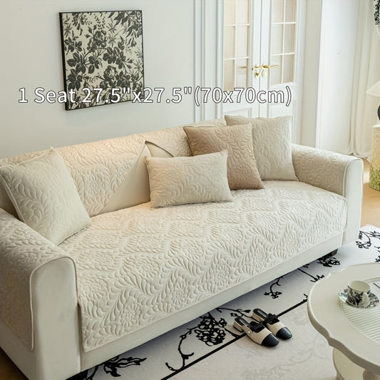 Short Plush Sofa Slipcover Quilted Plush Protection Cover