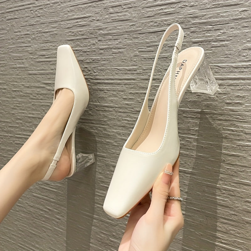 Women's Square Toe Slingback Heels Slip On Dress Pumps