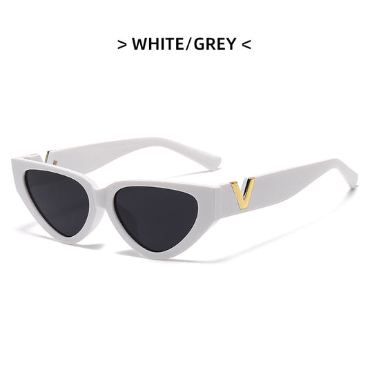 Striped V Triangle Cat Eye Sunglasses Small Frame Glasses