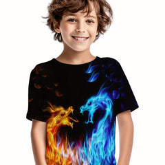 Flame Phoenix 3D Print Boys T-shirt Lightweight Short Sleeve Tee