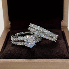 2 Pcs Bridal Wedding Rings 18K Plated 6 Prong Setting Zircon Rings For Women