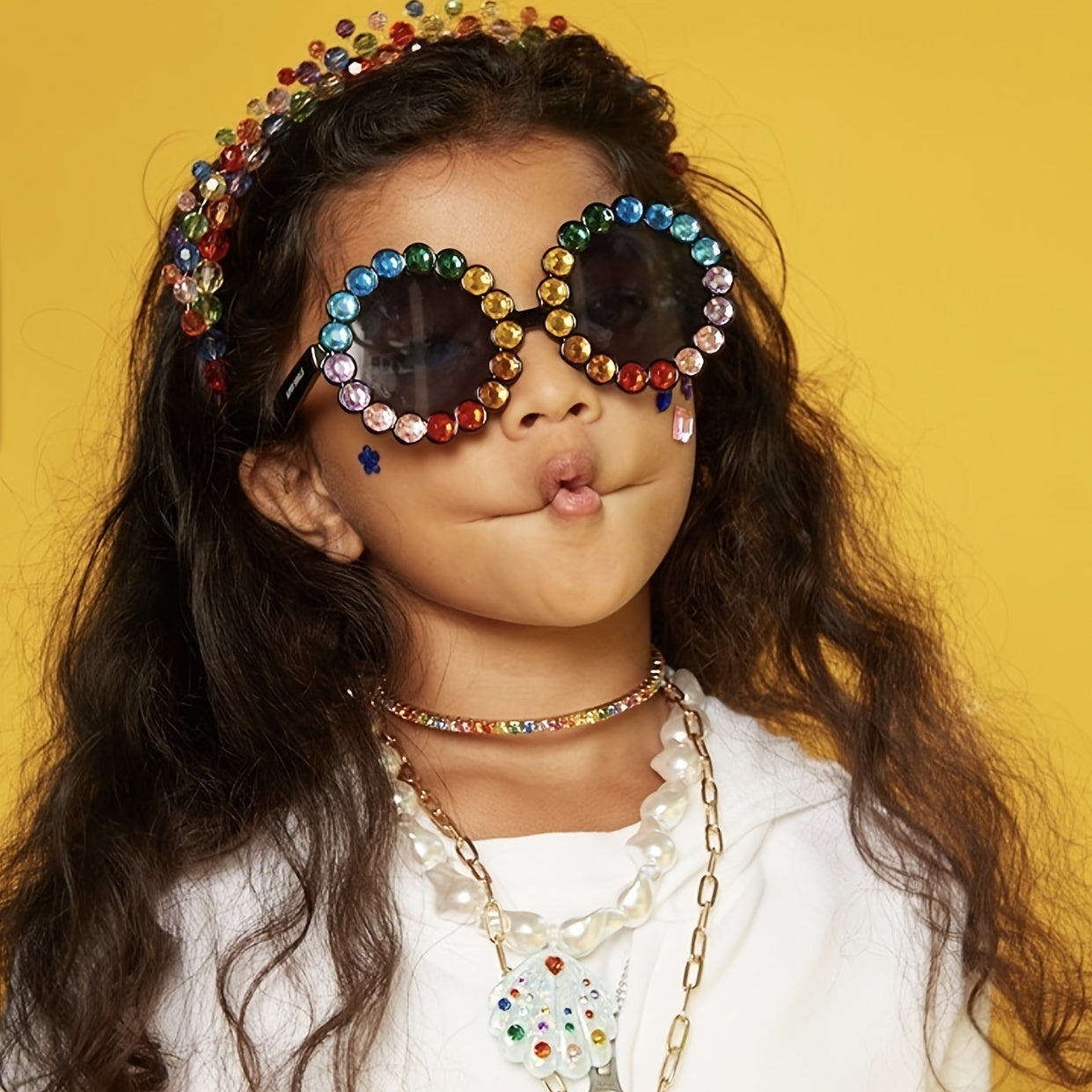 Y2K Rhinestone Round Frame Sunglasses for Girls
