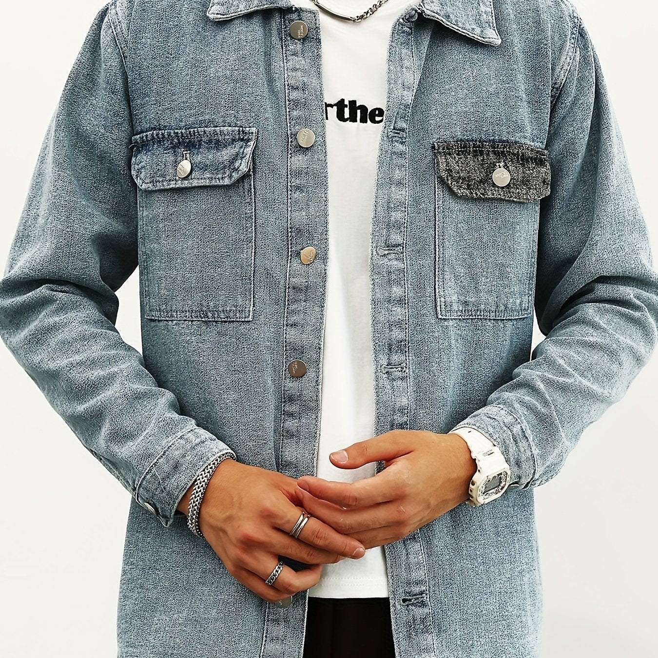 Men's Denim Jacket Lapel Button Up Coat Spring Fall