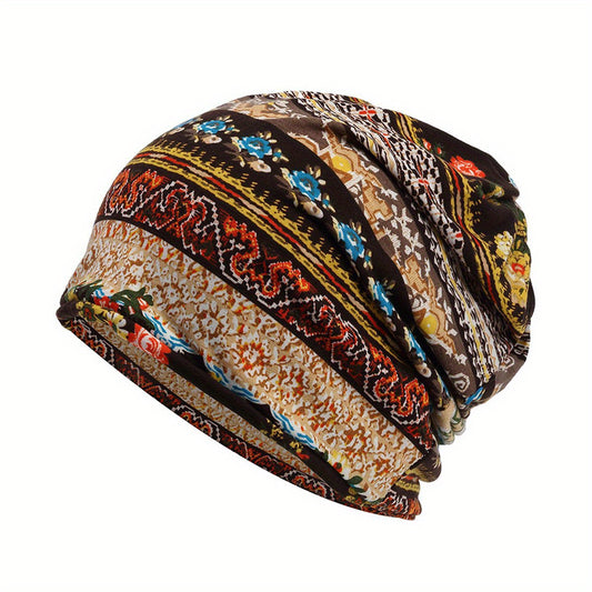 Geometric Pattern Baggy Slouchy Chemo Sleep Beanie Hat Elastic Cap