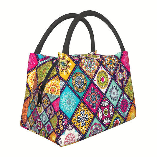 Insulated Lunch Bag for Men & Women Large Lunch Tote Bohemian Plaid Floral