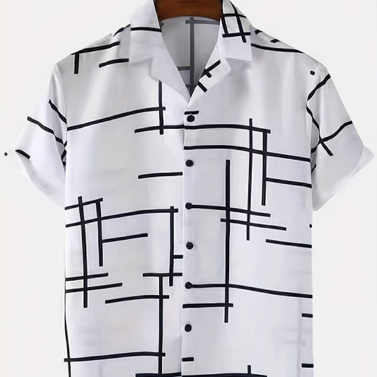 Stripe Print Men's Hawaiian Shirt for Summer Vacation