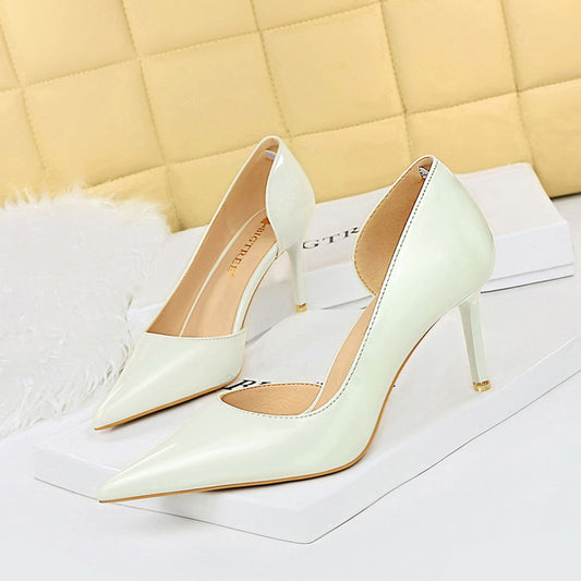 Minimalist Pointed Toe High Heels Patent Leather Stiletto Pumps