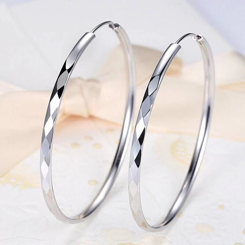 Women 925 Silver Plated Big Hoop Earrings for Party