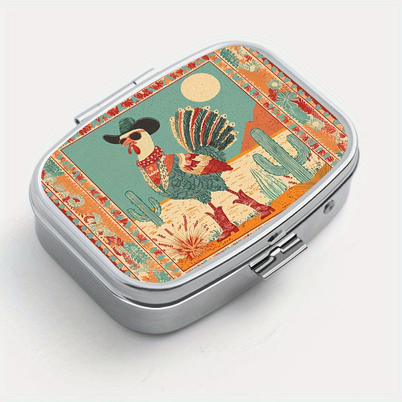 Thanksgiving Square Pill Box Dual Compartments Portable Medicine Organizer