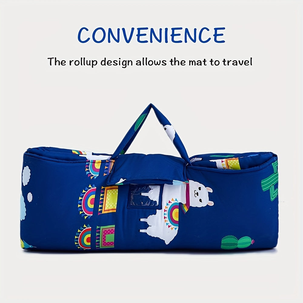 Toddler Nap Mat With Removable Pillow, Carry Handle, Soft Microfiber