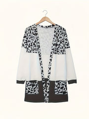 Leopard Print Open Front Cardigan with Pockets