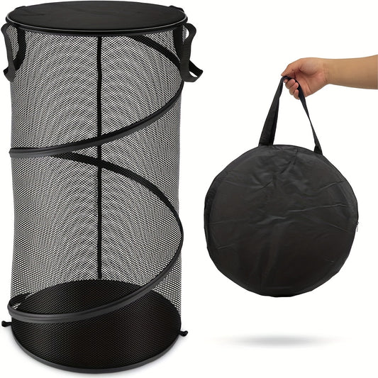 Large Collapsible Laundry Basket with Lid Foldable Mesh Pop Up Hamper
