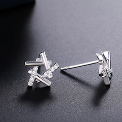 925 Silver Plated Star Stud Earrings Zircon Micro Paved Bridal Jewelry Women