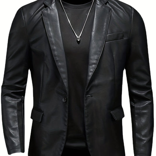 PU Blazer Jacket: Men's Casual Button Up Leather Jacket