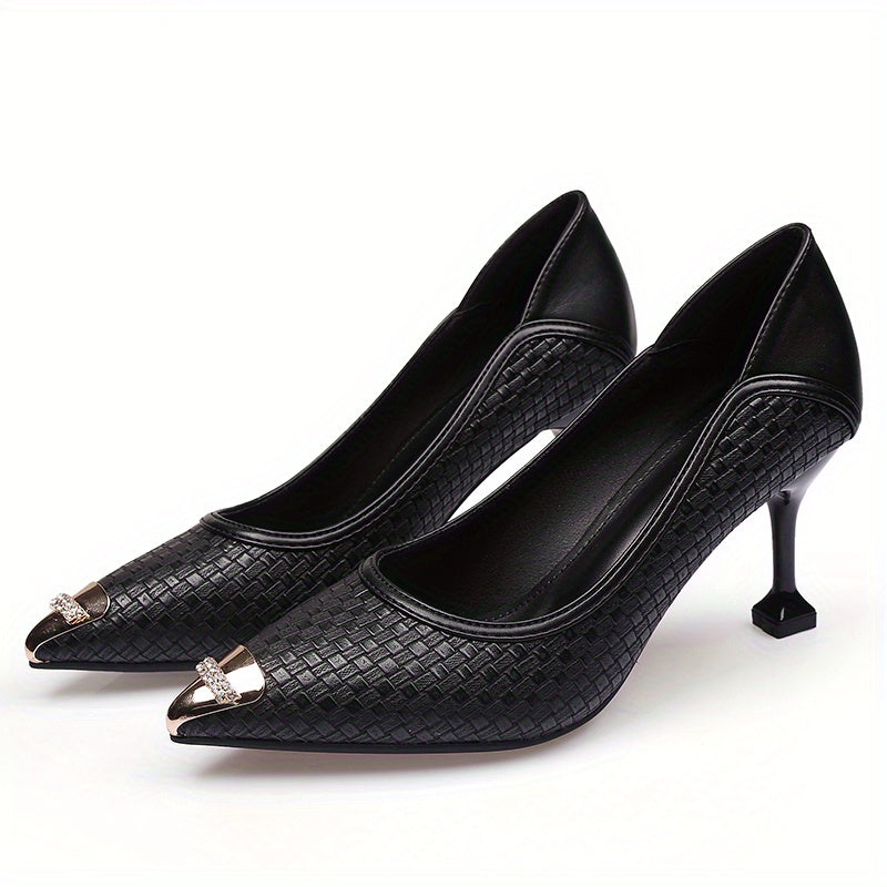 Women's Metal Toe High Heels Sexy Pointed Toe Braided Detail Stiletto Heels