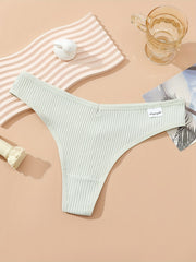 4pcs Soft Ribbed Stretchy Thongs Comfy Intimates Panties Women's Lingerie