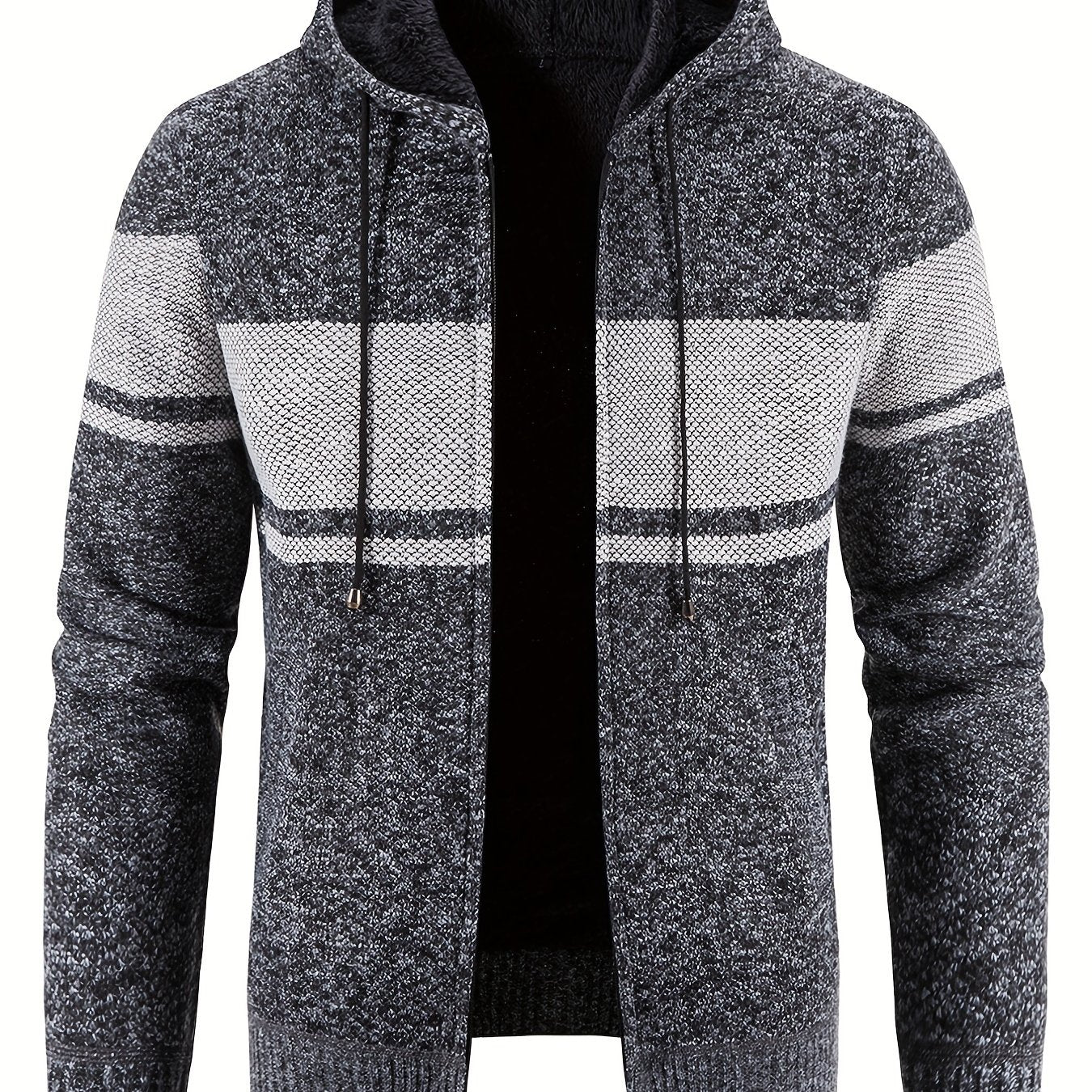 Men's Warm Block Fleece Hooded Jacket Zip Up Cardigan