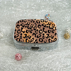 Leopard Print Pill Case 2 Compartment Medicine Organizer Portable Vitamin Box