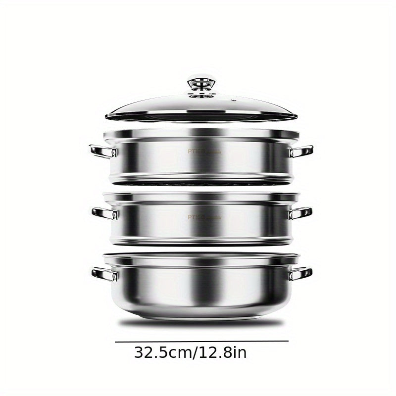 3 Tier Steamer Pot With Lid Stainless Steel Stockpot Kitchen Utensils