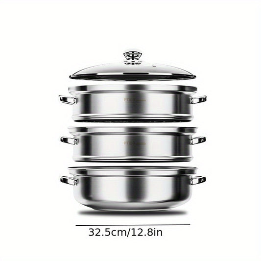 3 Tier Steamer Pot With Lid Stainless Steel Stockpot Kitchen Utensils