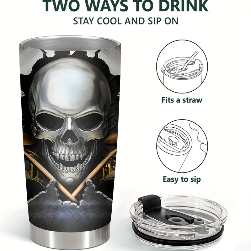 20oz Skull Drummer Tumbler Insulated Coffee Mug with Nutrition Facts Label