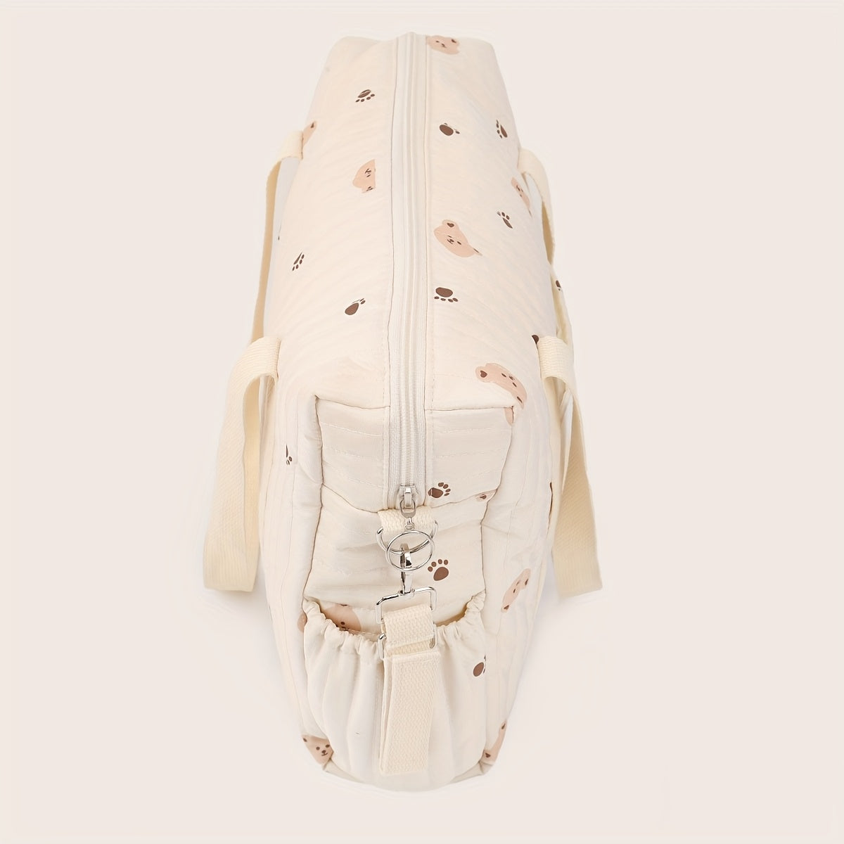 Bear Pattern Quilted Diaper Bag with Shoulder Strap & Stroller Hooks