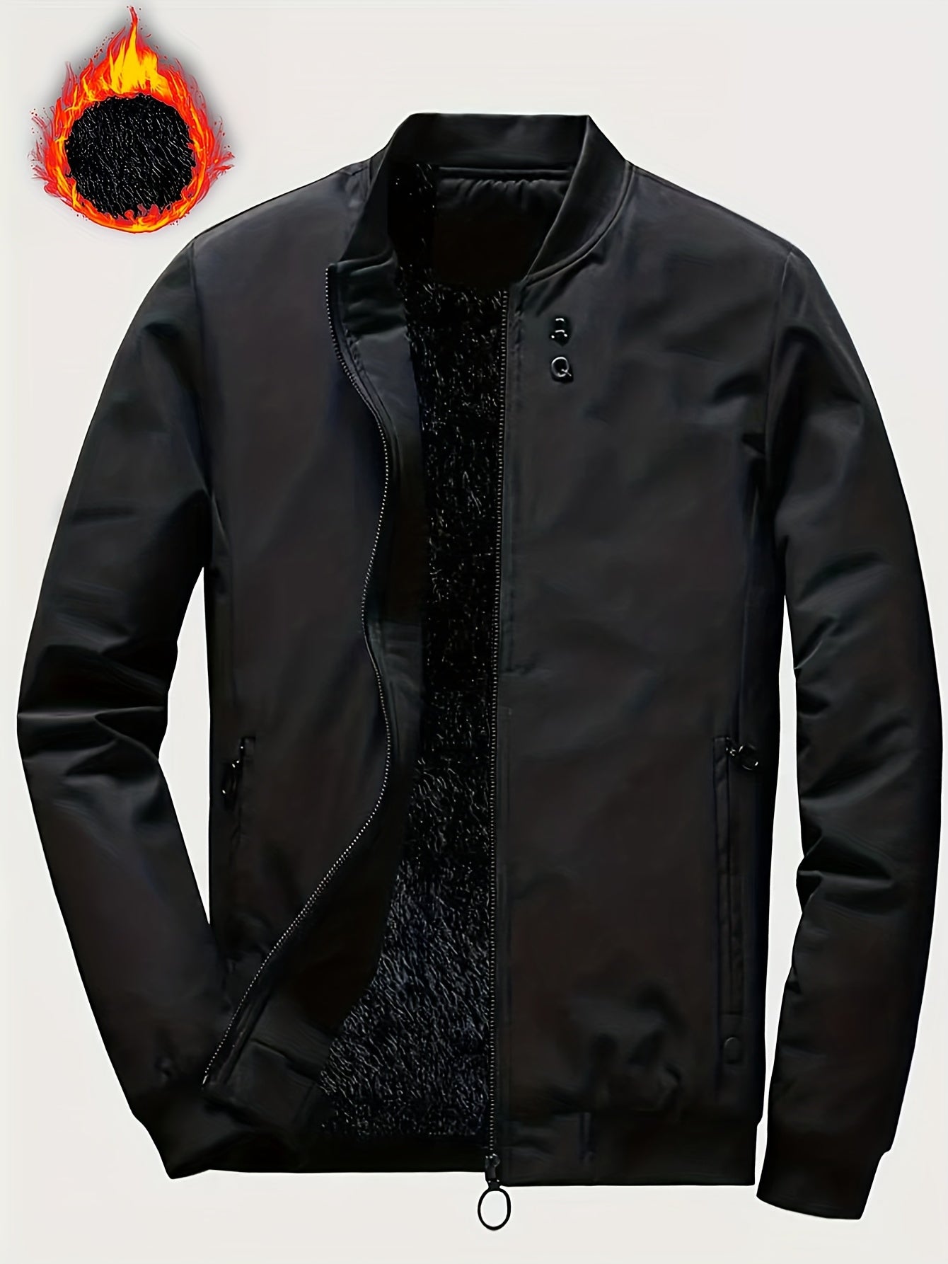 Men's Sherpa Lined Stand Collar Jacket with Zipper