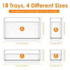 18pcs Desk Drawer Organizers Transparent Plastic Customize Layout Storage Bins