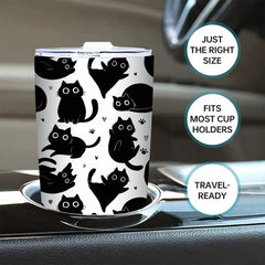 20oz Cat Stainless Steel Tumbler with Straw - Vacuum Insulated Travel Coffee Cup