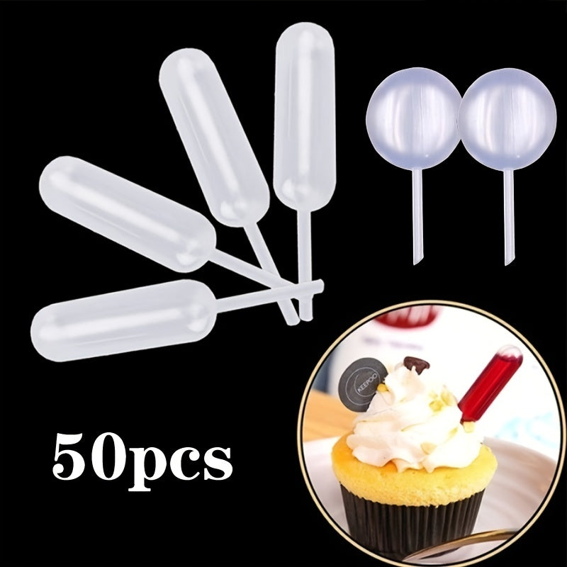 50pcs 4ml Plastic Cupcake Pipettes for Easy Liquid Infusion Baking Tools