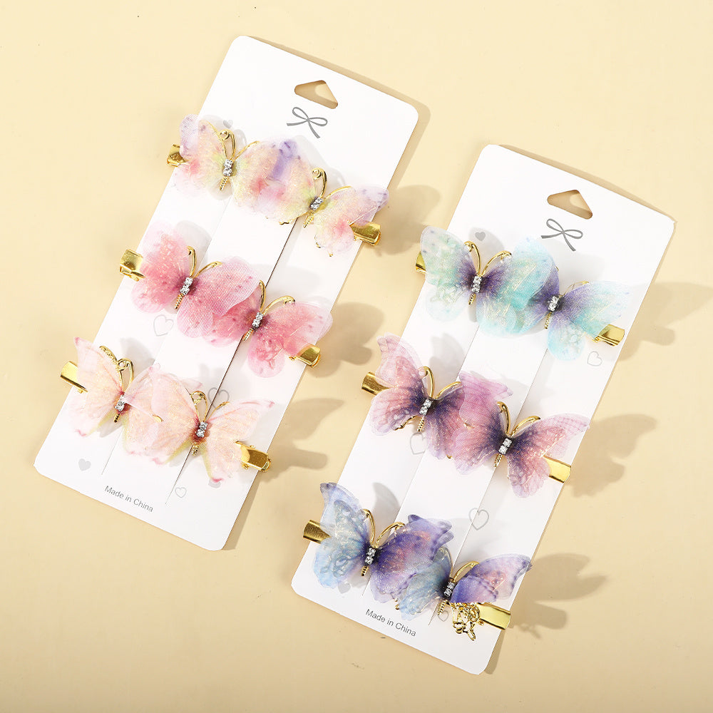 6 Pcs Pink & Golden Butterfly Hair Clips