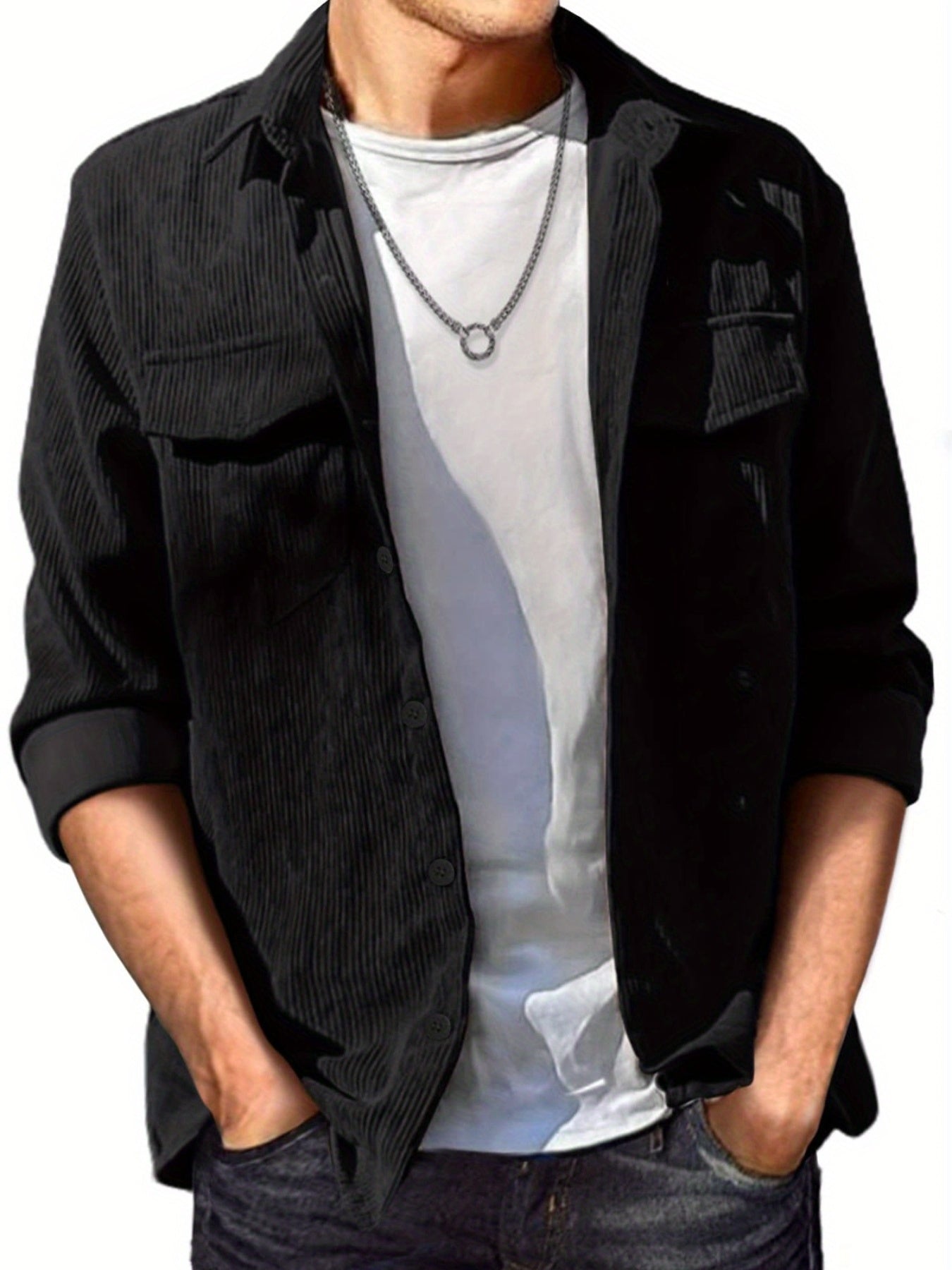 Men's Corduroy Button Long Sleeves Shirt Jacket