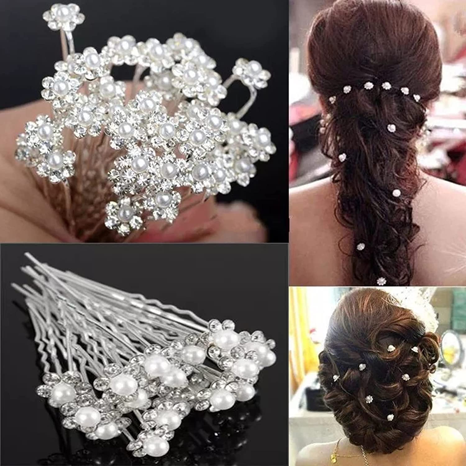 20pcs Bridal Flower Crystal Hair Pins Clips Wedding Pearl Hair Pins