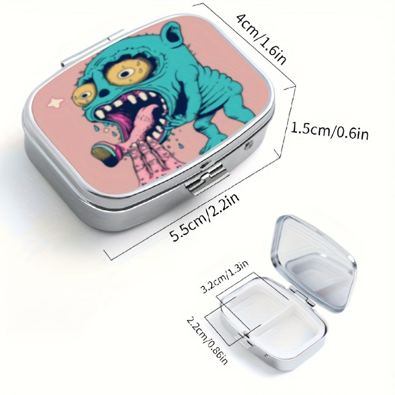 Cartoon Metal Medicine Box 2 Compartment Pill Organizer