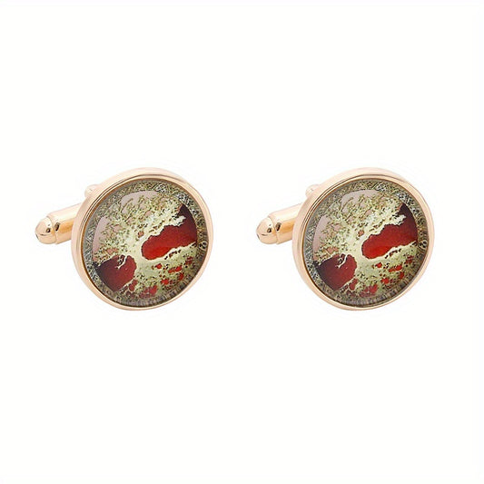 Tree Of Life Pattern Round Cufflinks Suit Decoration For Men