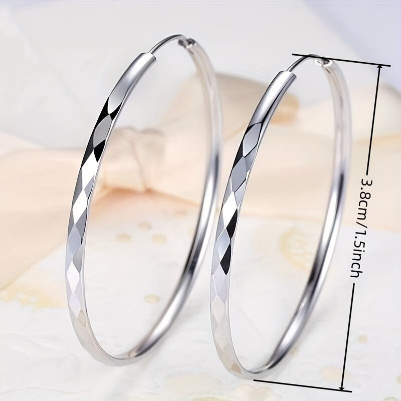 Women 925 Silver Plated Big Hoop Earrings for Party