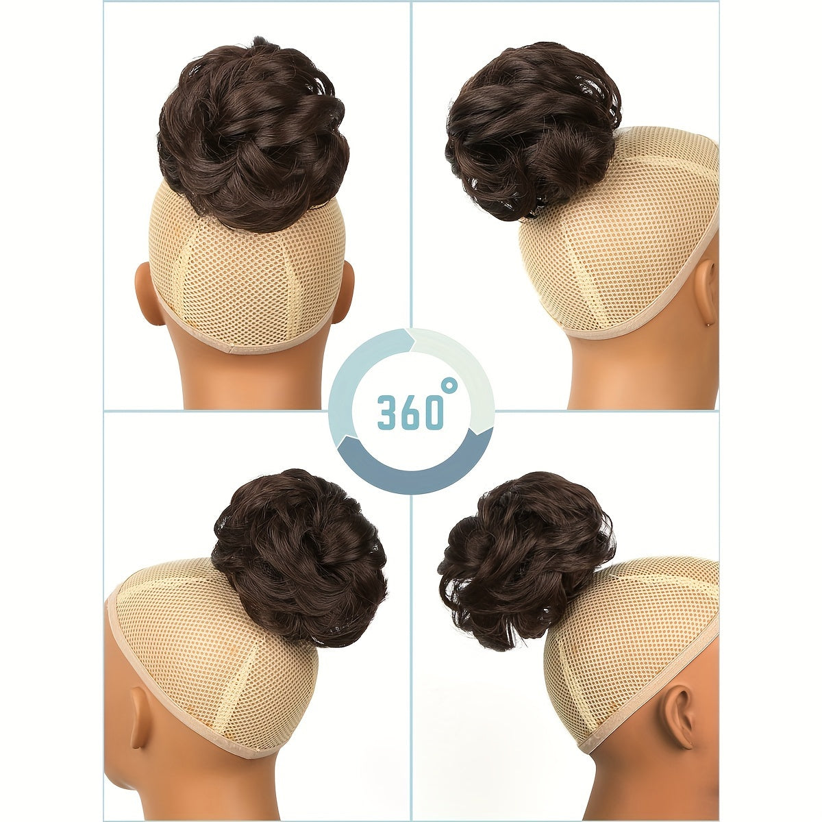 Curly Wavy Hair Bun Extension in Flaxen Brown & Chocolate Chestnu