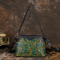 Floral Pattern Leather Crossbody Shoulder Bag Zipper Closure