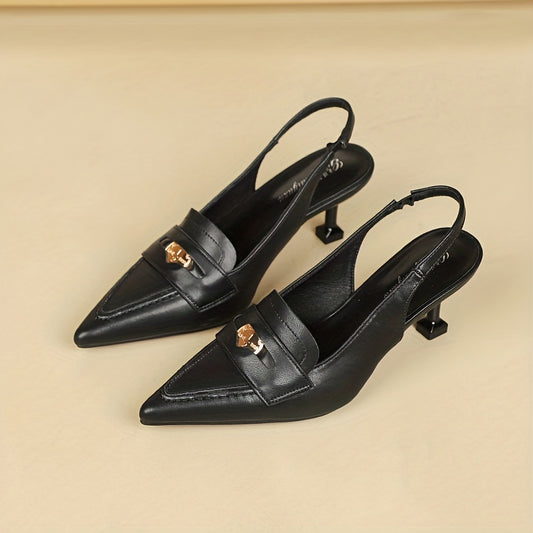 Women's Metal Decor Pumps Pointed Toe Kitten Heels Dress Shoes