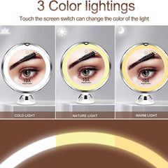 Portable 10X Magnifying Makeup Mirror with 3 Lighting