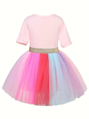 2 Pcs Toddler Girls Unicorn Top T Shirt Rainbow Tutu Skirt Set