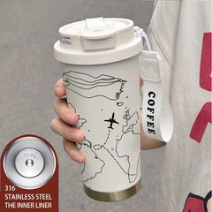 Stainless Steel Coffee Tumbler Hand Painted Airplane Map Insulated