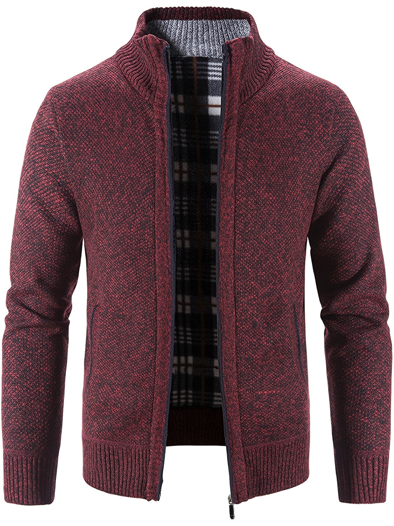 Men's Warm Stand Collar Fleece Jacket Semi-Formal Solid Zip Up Cardigan