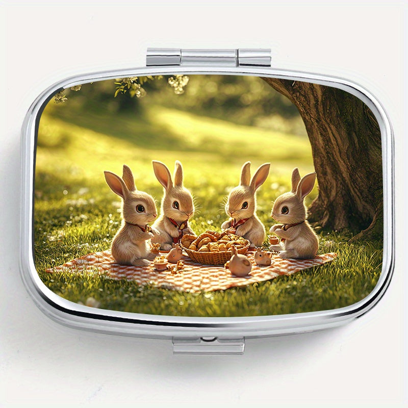Picnic Bunny Print Square Pill Box Portable Travel Outdoor Sports Wallet Bag