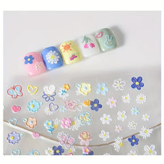 Embossed Spring Flower Nail Art Stickers - Self Adhesive Decals